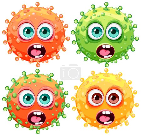 Ilustración de Una colección de ilustraciones vectoriales caprichosas con bacterias, gérmenes y virus monstruosos - Imagen libre de derechos