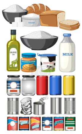 Ilustración de Ilustración de un conjunto de productos ecológicos con recipientes etiquetados - Imagen libre de derechos