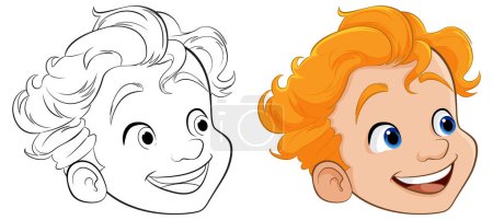 Ilustración de Ilustración vectorial de un niño alegre con un contorno encantador para colorear páginas - Imagen libre de derechos