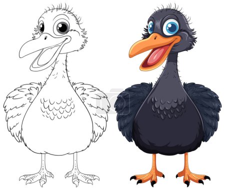Téléchargez les illustrations : Un dessin animé d'un oiseau emu mignon souriant, isolé sur un fond blanc, parfait pour les pages à colorier - en licence libre de droit