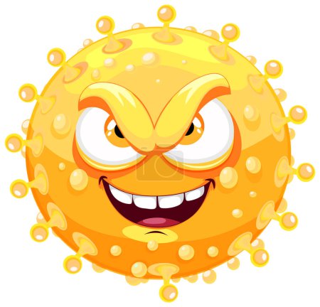 Téléchargez les illustrations : Un personnage de dessin animé vibrant d'un monstre bactérien jaune germe virus - en licence libre de droit