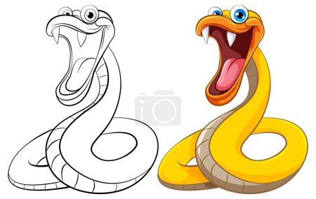 Téléchargez les illustrations : Illustration vectorielle d'un serpent jaune avec un contour pour la coloration, isolé sur blanc - en licence libre de droit