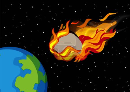 Téléchargez les illustrations : Illustration vectorielle de comètes ardentes et d'astéroïdes se dirigeant vers la Terre - en licence libre de droit