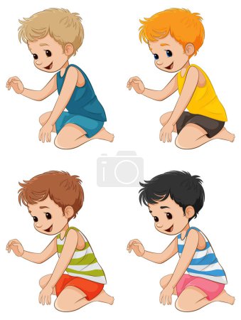 Illustration for Cheerful boy sitting in a cartoon-style vector illustration - Royalty Free Image