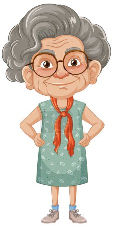 Téléchargez les illustrations : Élégante grand-mère portant des lunettes se tient gracieusement dans une belle robe - en licence libre de droit