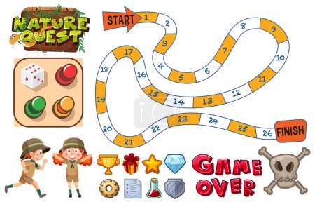 Illustration for A vector cartoon illustration of a jungle-themed Snakes and Ladders game template - Royalty Free Image