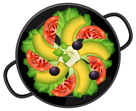Illustration for A mouthwatering salad featuring pumpkin, olives, tomatoes, and lettuce - Royalty Free Image