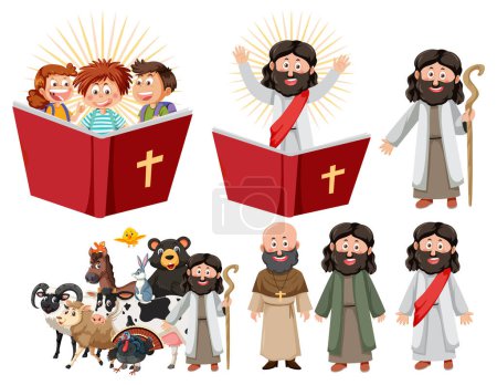 Téléchargez les photos : Une collection de personnages de dessins animés vectoriels et d'illustrations bibliques pour le christianisme - en image libre de droit