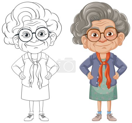 Ilustración de Encantadora ilustración de dibujos animados de una abuela con estilo en un traje encantador - Imagen libre de derechos