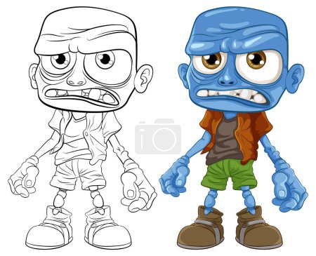 Illustration for An old, bald-headed zombie with a grumpy expression, depicted in a cartoon style - Royalty Free Image