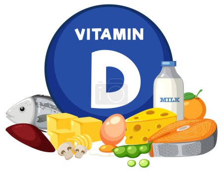 Téléchargez les illustrations : Illustration d'une variété de fruits et légumes riches en vitamine D - en licence libre de droit
