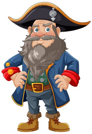 Ilustración de Un animado personaje de dibujos animados pirata de pie con orgullo en un sombrero de pirata - Imagen libre de derechos