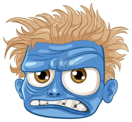 Téléchargez les illustrations : Un vieux zombie grincheux à la peau bleue dans une illustration de dessin animé - en licence libre de droit