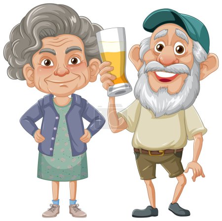 Ilustración de Encantadora ilustración vectorial de una pareja de ancianos en un estilo de dibujos animados - Imagen libre de derechos