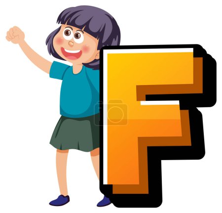 Ilustración de Ilustración vectorial del alfabeto inglés F con personajes de dibujos animados para niños y niñas - Imagen libre de derechos