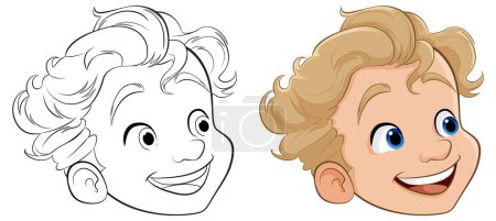 Téléchargez les illustrations : Illustration vectorielle d'un garçon joyeux avec un contour charmant pour les pages à colorier - en licence libre de droit