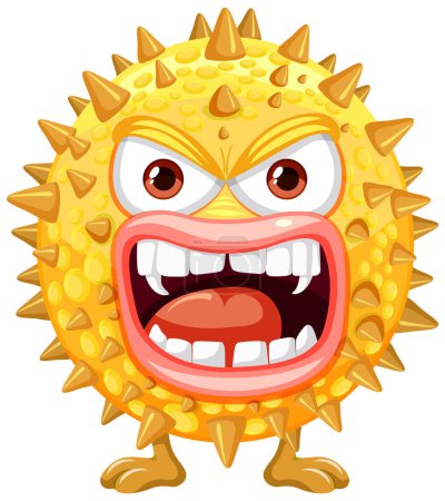 Téléchargez les illustrations : Un personnage de dessin animé illustré d'un monstre germe bactérie spiky - en licence libre de droit