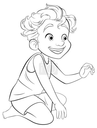 Ilustración de Adorable niño de dibujos animados sentado en un estilo de contorno simple - Imagen libre de derechos