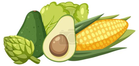 Illustration for A vibrant vector illustration of a group of healthy foods - Royalty Free Image