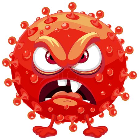 Téléchargez les illustrations : Un personnage de dessin animé vibrant et ludique d'un monstre bactérien rouge germe virus - en licence libre de droit