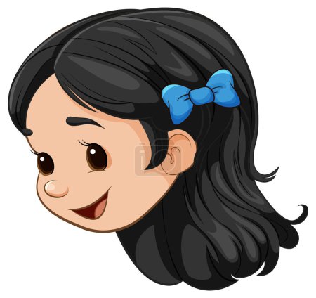 Illustration for A cheerful girl with a ribbon in her hair, smiling brightly - Royalty Free Image