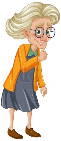 Illustration for A vector cartoon illustration of an old grandmother in a shhh pose - Royalty Free Image
