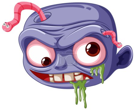 Illustration for Illustration of a male zombie with a worm protruding from his head - Royalty Free Image