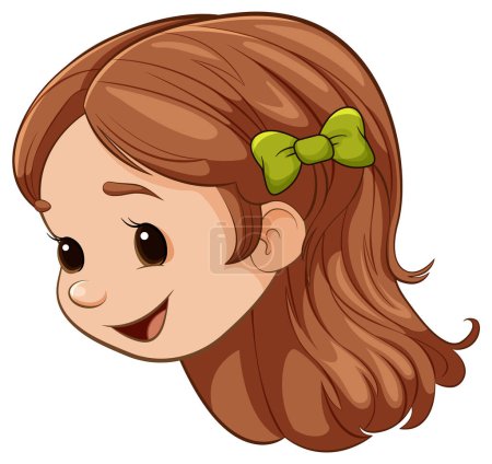 Téléchargez les illustrations : Une fille joyeuse avec un ruban dans les cheveux, portant un sourire - en licence libre de droit