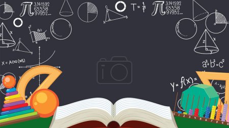 Téléchargez les illustrations : Bannière blanche de thème de mathématiques avec l'illustration d'outils de mathématiques - en licence libre de droit