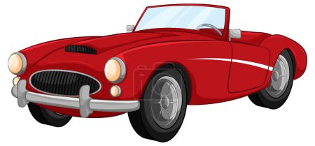 Téléchargez les illustrations : Illustration cartoon d'une voiture décapotable vintage rouge isolée sur fond blanc - en licence libre de droit