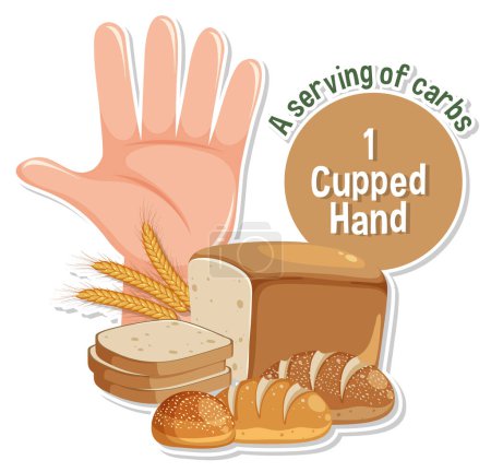 Illustration for A Healthy Eating Concept: One Cupped Hand of Carbs illustration - Royalty Free Image