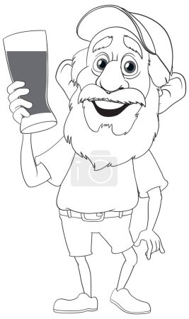 Téléchargez les illustrations : Caractère vectoriel de dessin animé d'un homme âgé avec une pinte de bière - en licence libre de droit