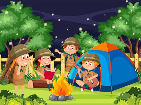 Illustration for Boy and girl camping at forest - Royalty Free Image
