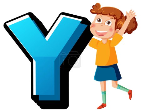 Illustration for Colorful vector illustration featuring a boy and girl cartoon character next to the letter Y in English alphabet font - Royalty Free Image