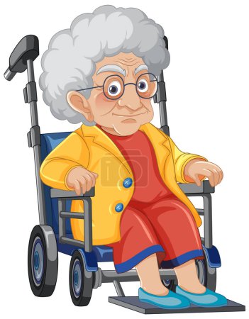 Téléchargez les illustrations : Illustration vectorielle d'une grand-mère assise sur un fauteuil roulant - en licence libre de droit