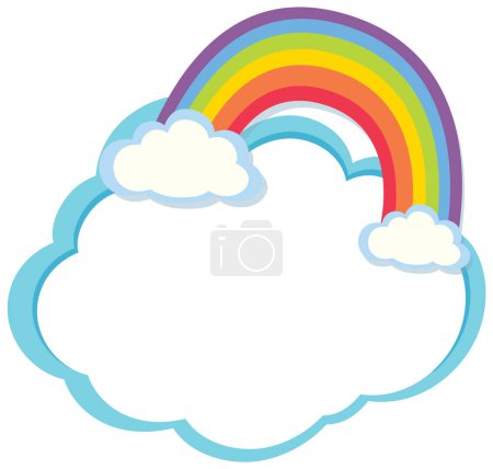 Téléchargez les illustrations : Illustration vectorielle d'un arc-en-ciel voûtant sur des nuages duveteux. - en licence libre de droit