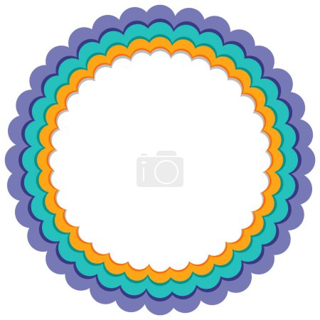 Ilustración de Vibrantes bordes festoneados multicolores que rodean un espacio en blanco. - Imagen libre de derechos