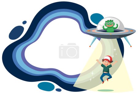 Illustration for Kid in awe of alien's spaceship arrival - Royalty Free Image