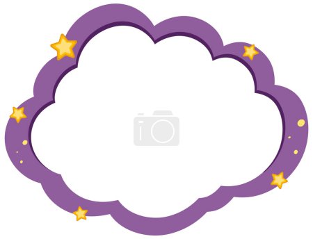 Ilustración de Marco púrpura en forma de nube con estrellas doradas. - Imagen libre de derechos