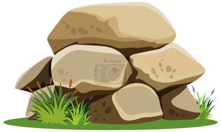 Téléchargez les photos : Illustration vectorielle des roches avec végétation environnante - en image libre de droit