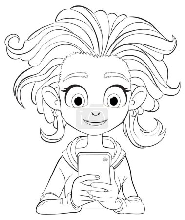 Illustration for Vector drawing of a happy girl holding a phone - Royalty Free Image