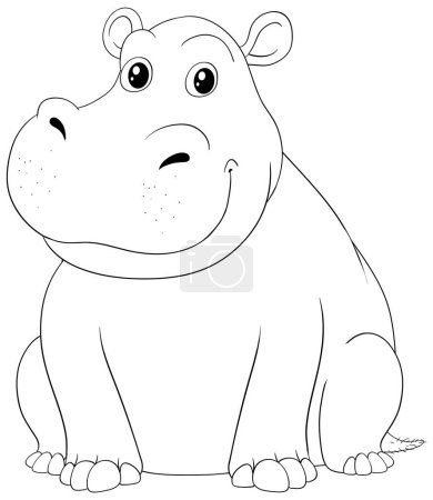 Téléchargez les illustrations : Illustration en noir et blanc d'un heureux hippopotame - en licence libre de droit