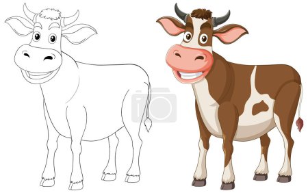 Téléchargez les illustrations : Illustration d'une vache, noir et blanc à colorier - en licence libre de droit