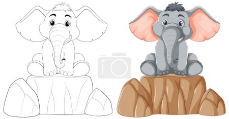 Téléchargez les illustrations : Illustration vectorielle d'un éléphant de dessin animé joyeux - en licence libre de droit