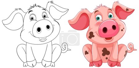Téléchargez les illustrations : Illustration vectorielle d'un porc, noir et blanc à colorier - en licence libre de droit