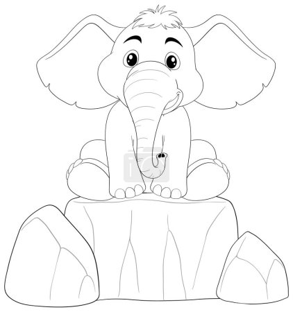 Téléchargez les illustrations : Mignon éléphant dessin animé assis sur une pierre - en licence libre de droit
