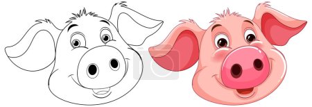Illustration for Vector illustration of two happy pig characters - Royalty Free Image