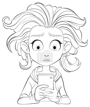 Illustration for Cartoon girl with wide eyes holding a phone - Royalty Free Image