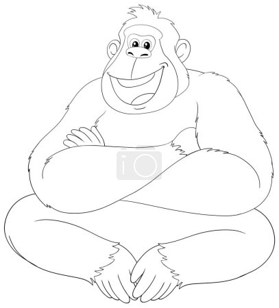Illustration for Line art of a happy, seated gorilla - Royalty Free Image