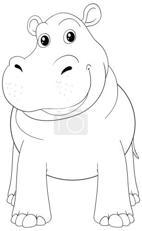 Illustration for Black and white illustration of a smiling hippo. - Royalty Free Image
